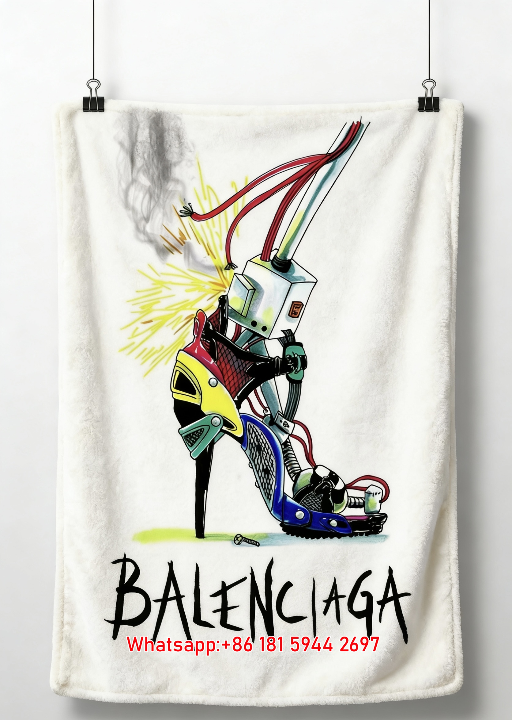 Balenciaga Robot High Heel Print Flannel Sofa Throw Blanket BA181